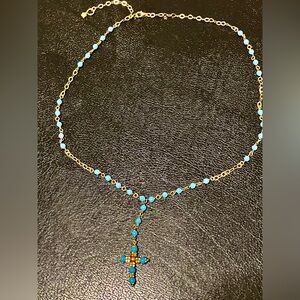VINTAGE 14k YELLOW GOLD STATION TURQUOISE BEAD ITALIAN NECKLACE 20” 7.8g